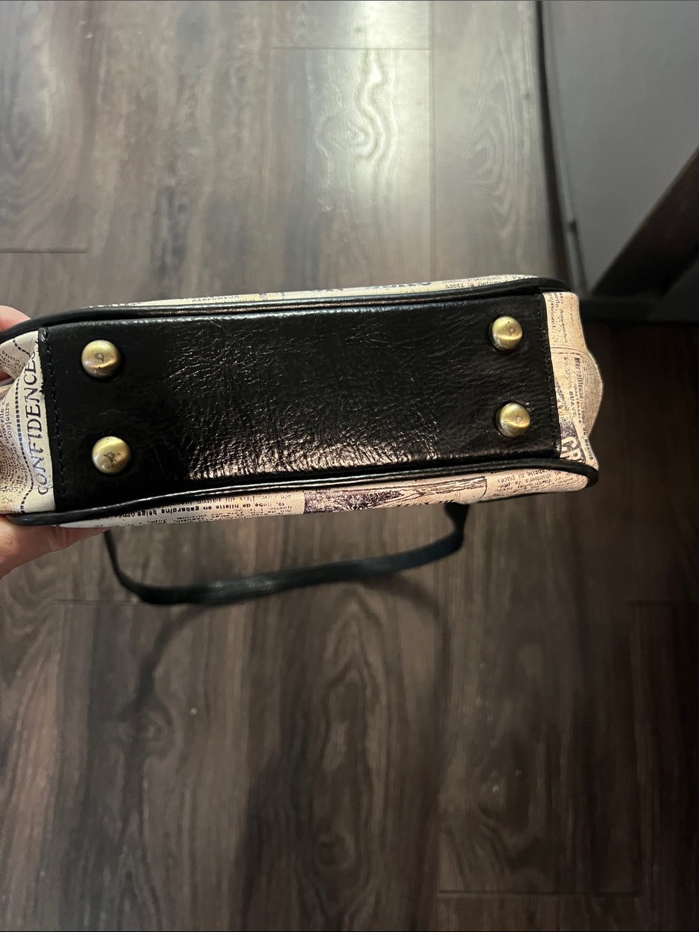 Newspaper Print Crossbody Bag with Black Trim - Picture 6 of 6